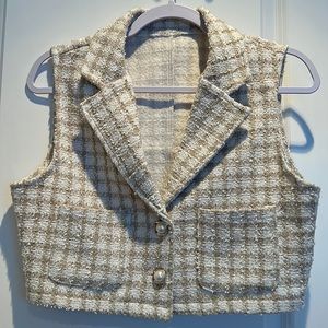 Woven Tweed Crop Top Vest